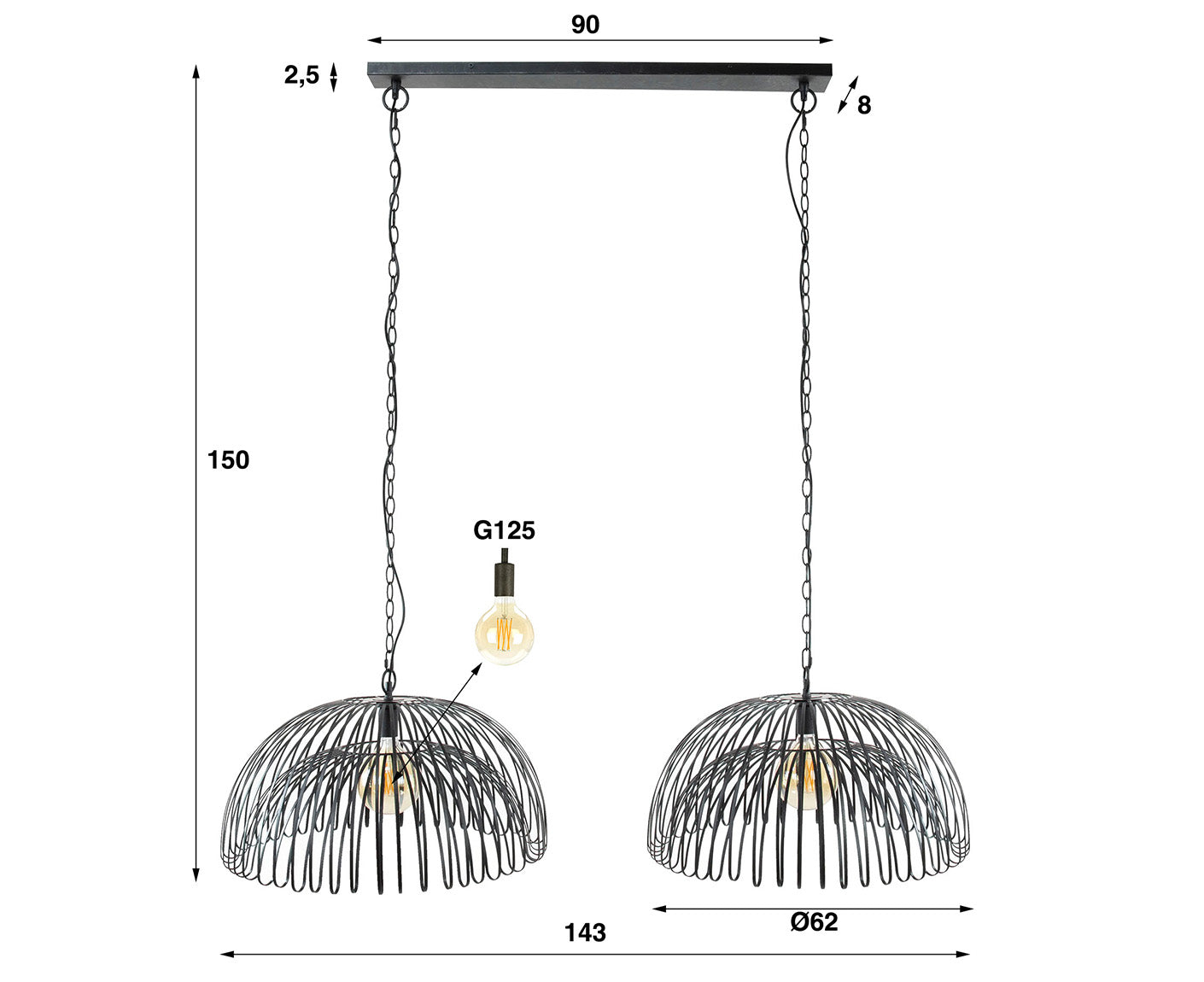 Hängelampe 2L Bend, Anthrazit