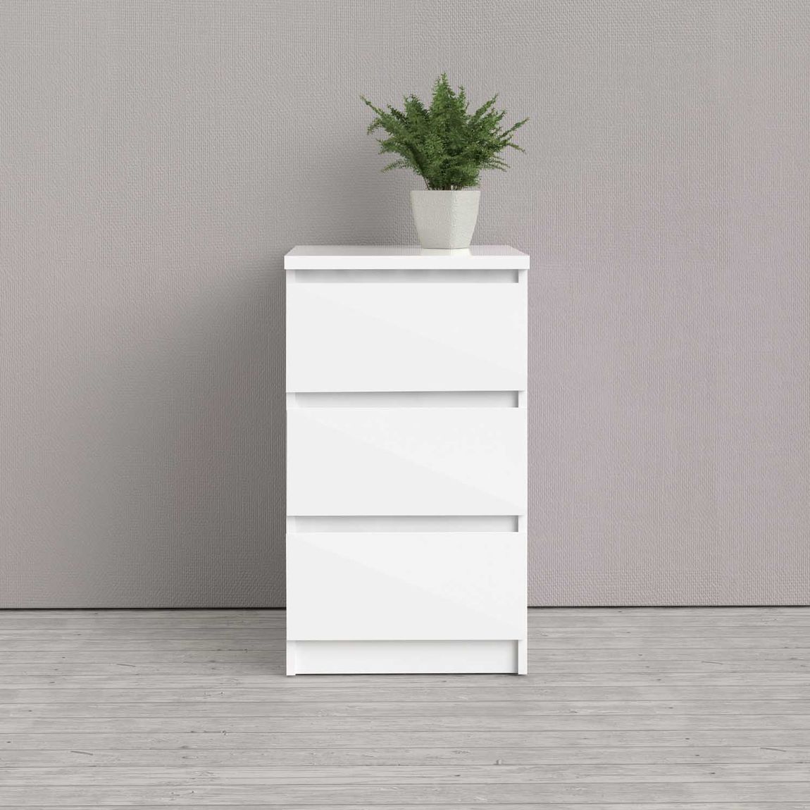 Kommode NAIA Anrichte Sideboard Nachtkästchen für Boxspring Weiß Hochglanz