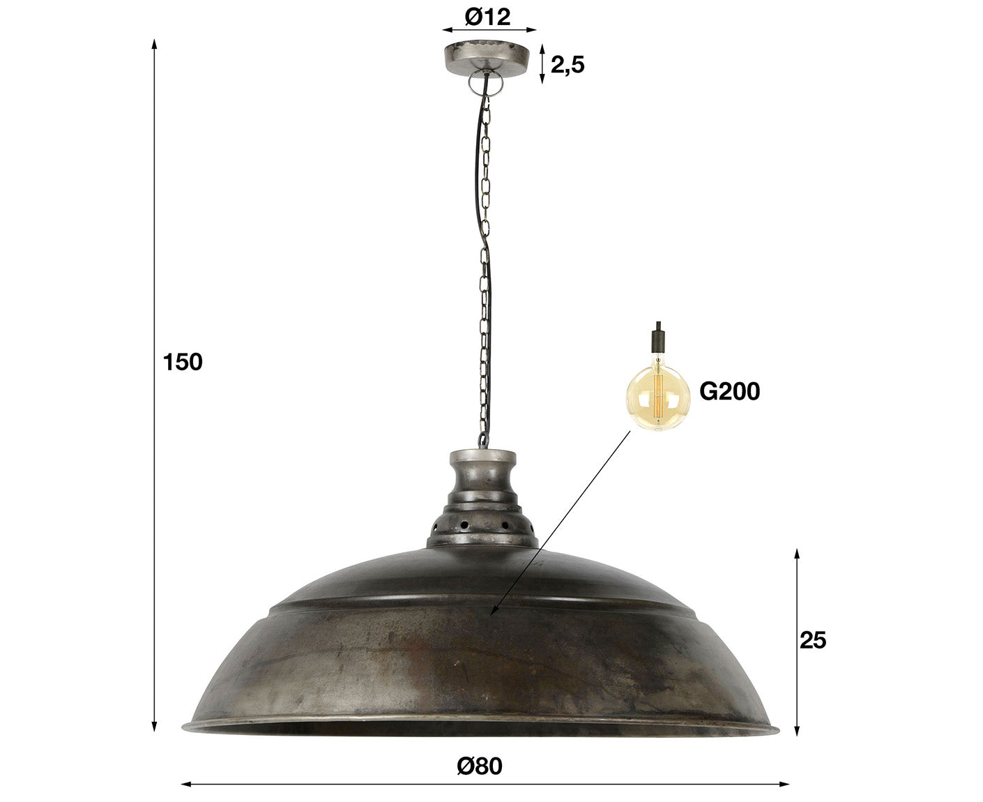 Hängelampe Ø80cm Industry, Antik Silber