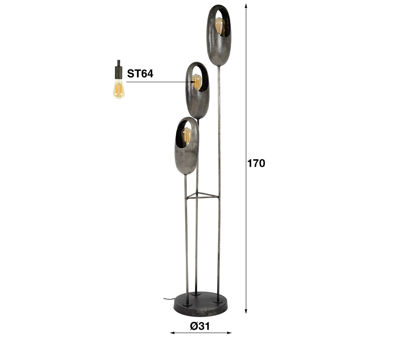 Stehlampe 3L Open Eye, Antik Silber