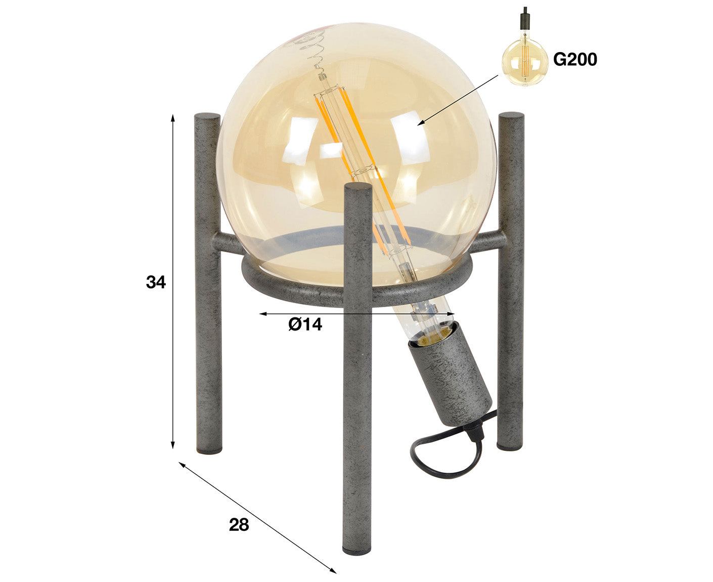 Tischlampe für Ø20cm Lichtquelle, Antik Silber