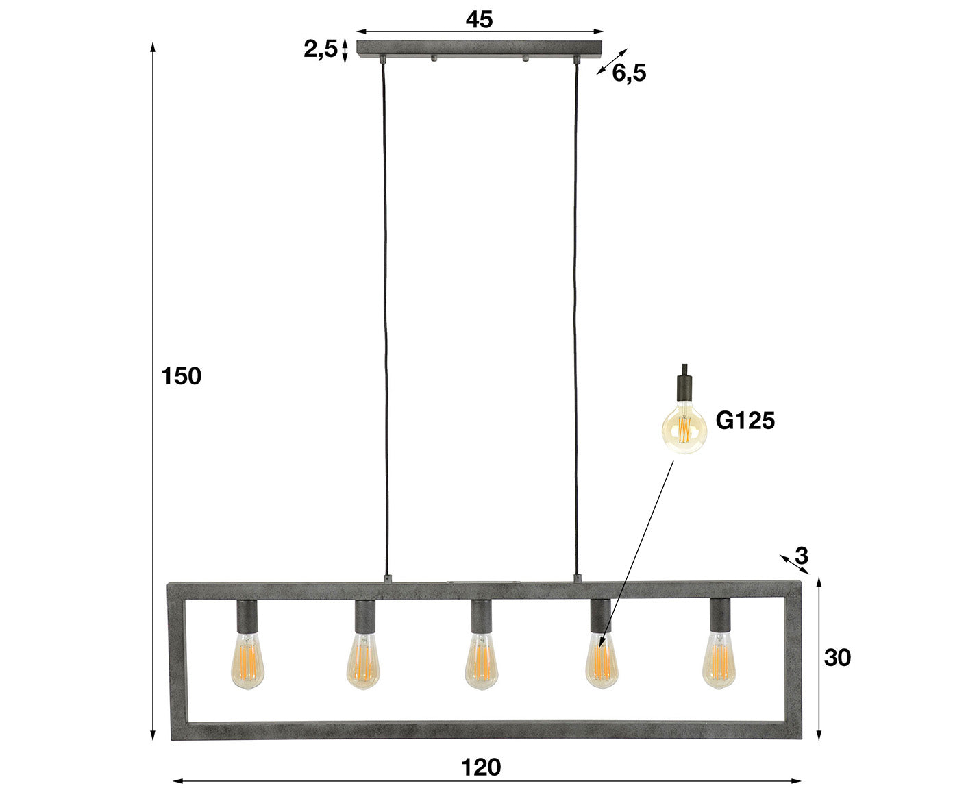 Hängelampe 5L Steps, Antik Silber