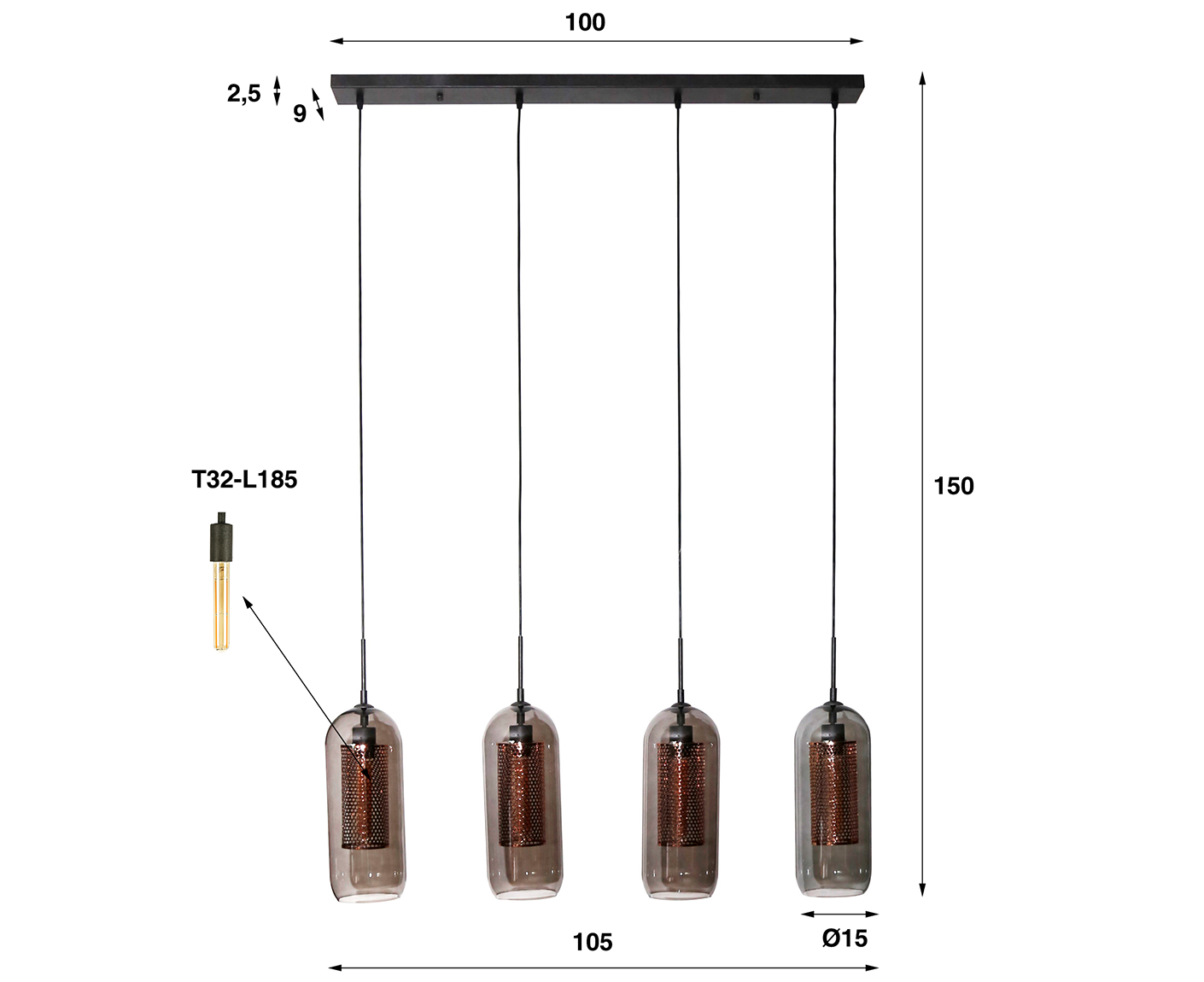 Hängelampe 4L Smoke Glass-perforierter Stahl / Artic Schwarz