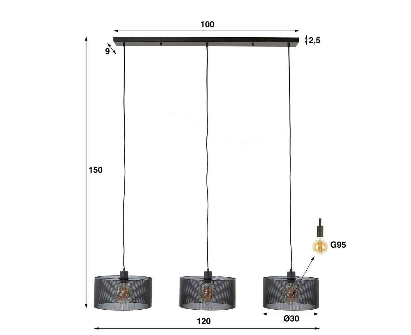 Hängelampe 3L Mesh Round / Artic Schwarz