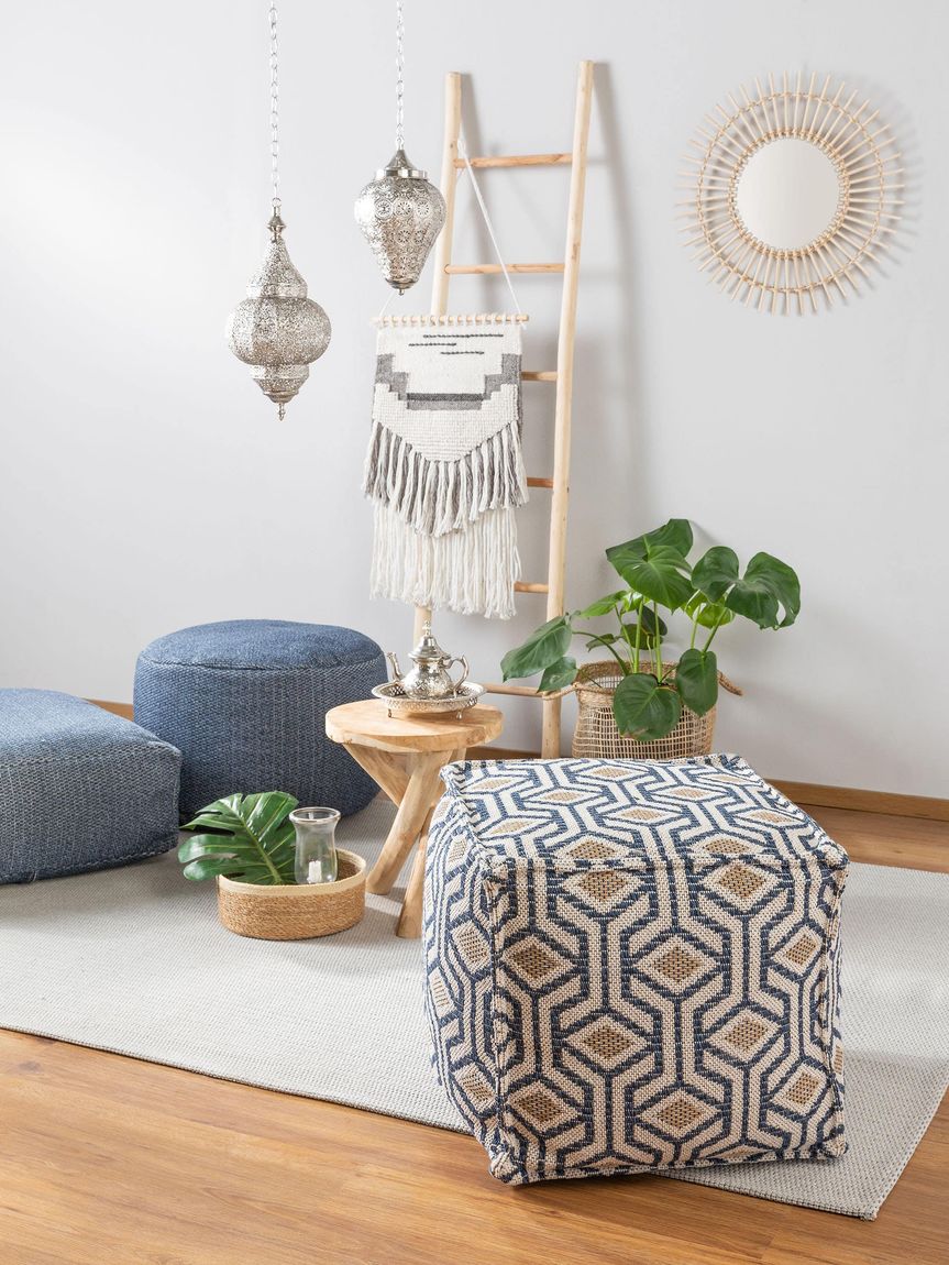 Pouf Palma 50x50x50 cm Blau / Gelb