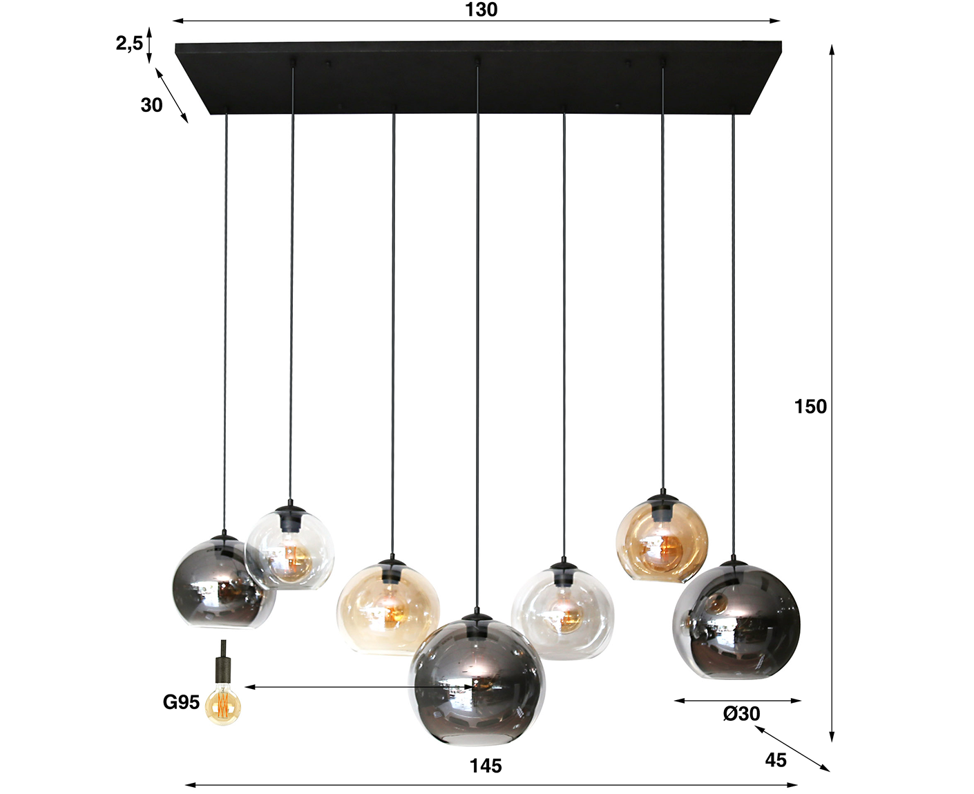 Hängelampe 4+3 Multi Globe XL / Artic Schwarz