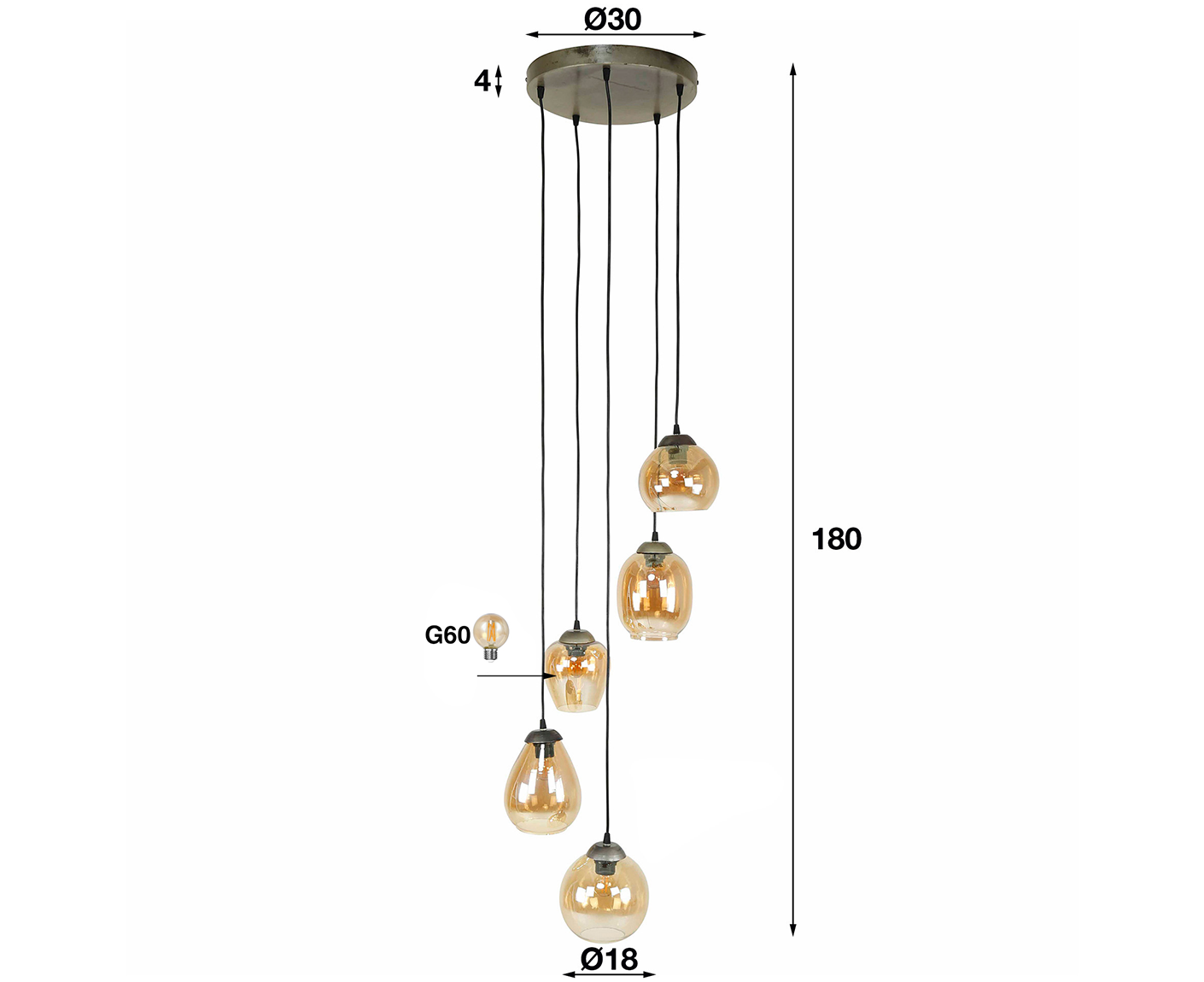 Hängelampe 5L gestuft Mix / Braunglas