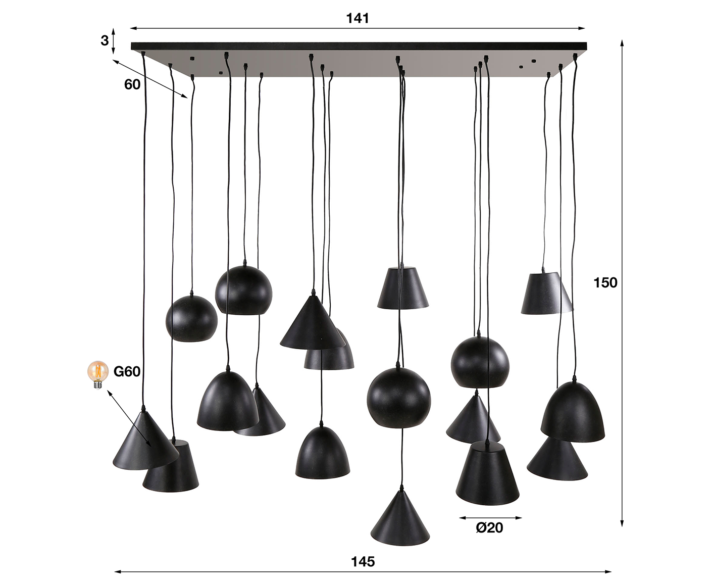 Hängelampe 18L XXL Metalldeckel / Artic Schwarz