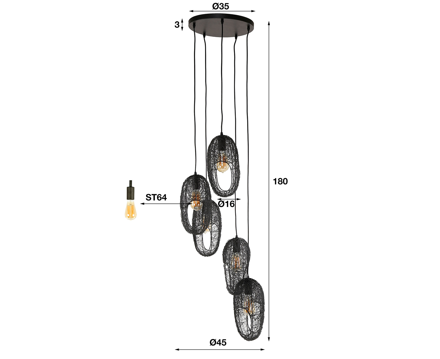 Hängelampe 5L  Wire / Artic Schwarz