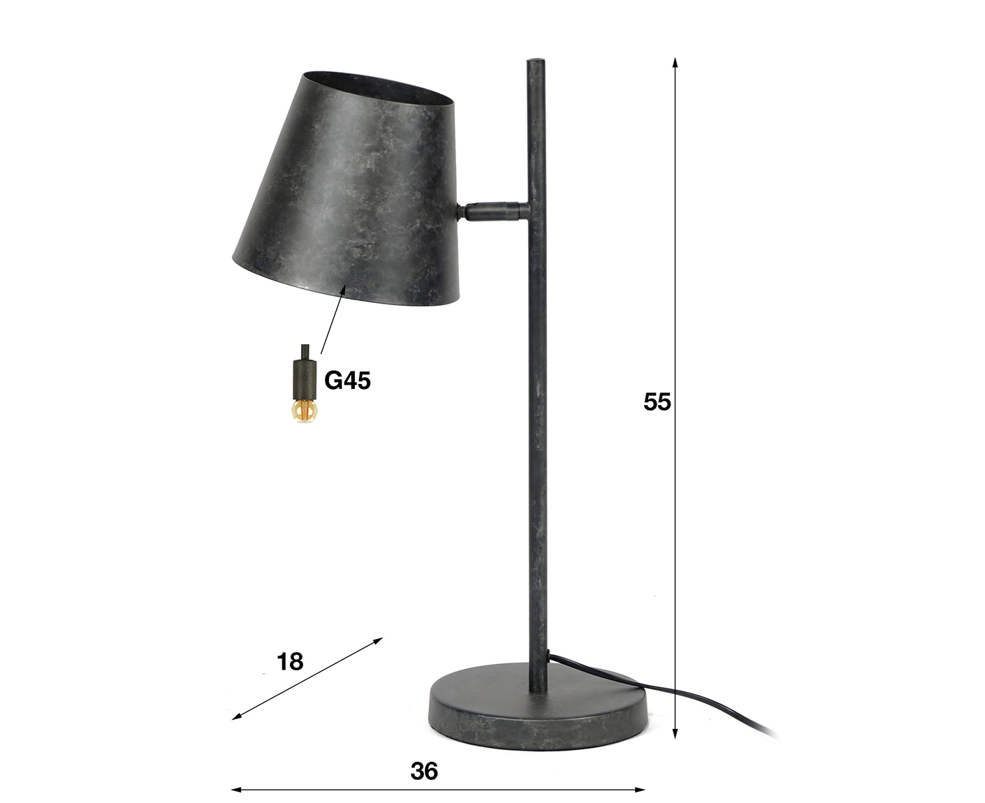Tischleuchte 1L mit verstellbarem Metallschirm  / Charcoal
