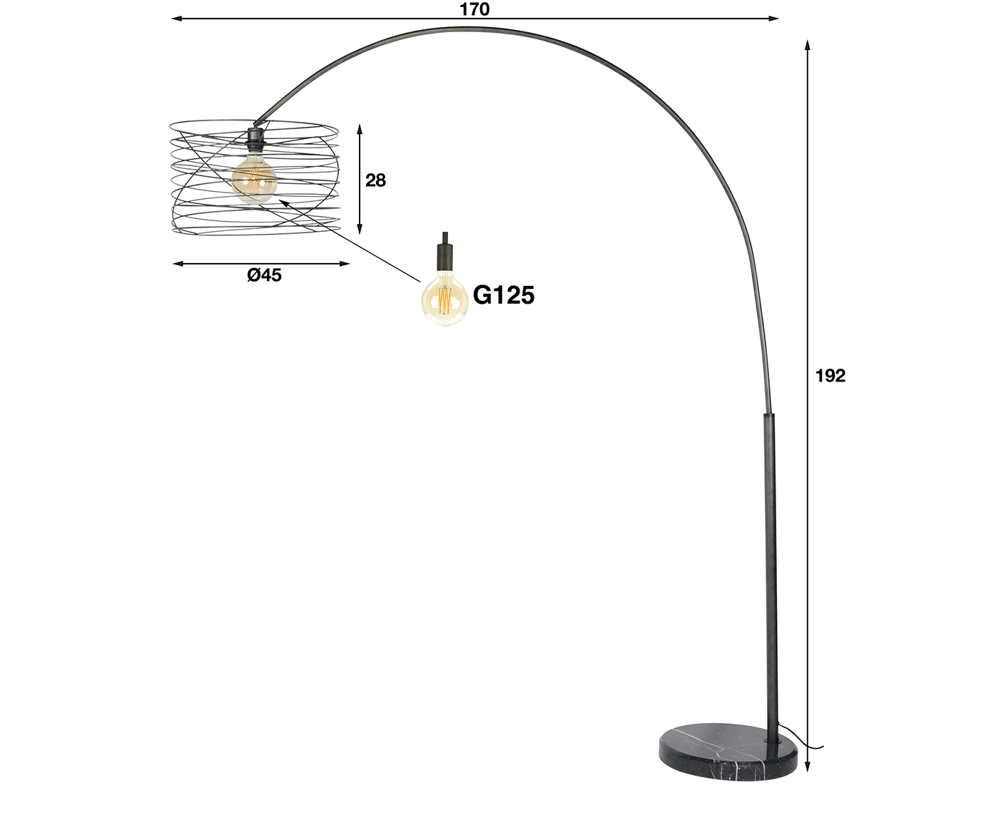 Bogenlampe 45 cm Curl / Charcoal