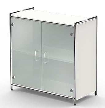 ARTLINE Sideboard Aktenschrank 2OH Büroschrank Weiß / Glas