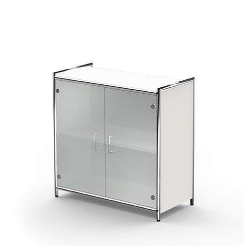 ARTLINE Sideboard Aktenschrank 2OH Büroschrank Weiß / Glas