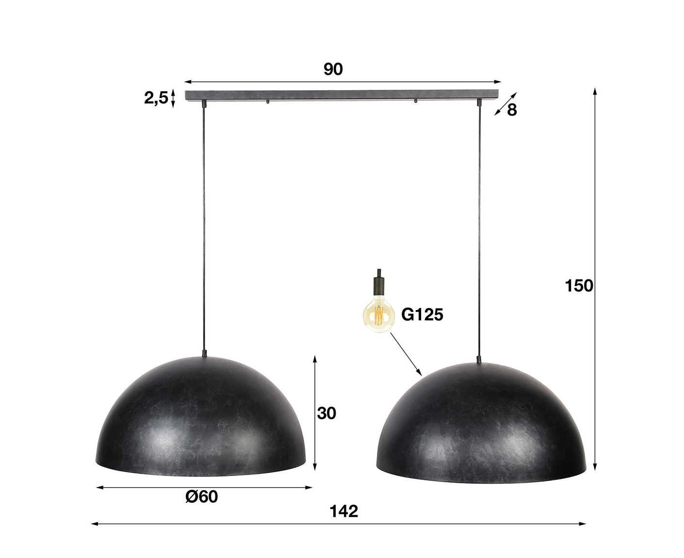 Hängelampe 2x Ø60 cm Dome / Charcoal