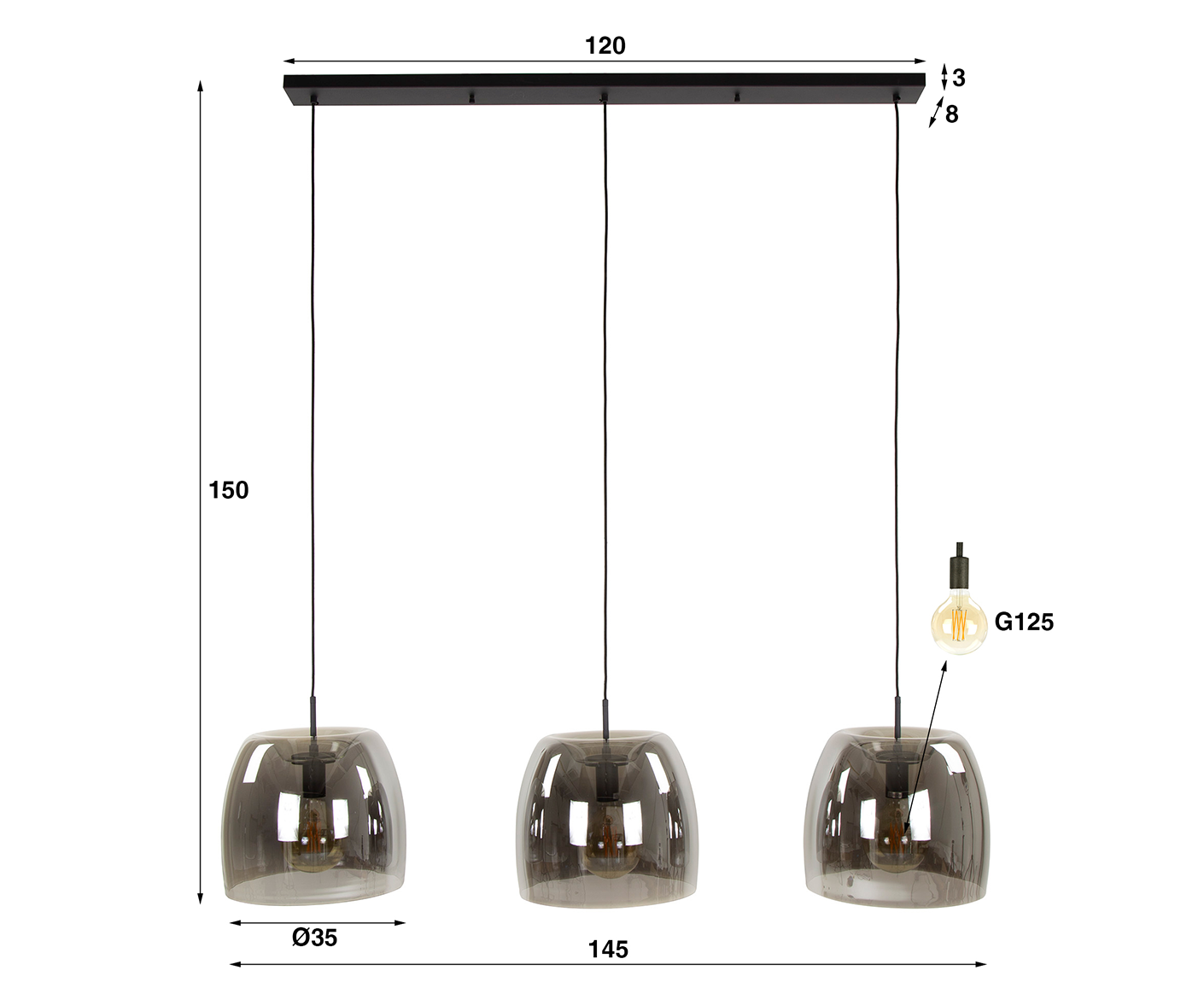 Hängelampe 3L Drift Glass / Smoke Grey Glass