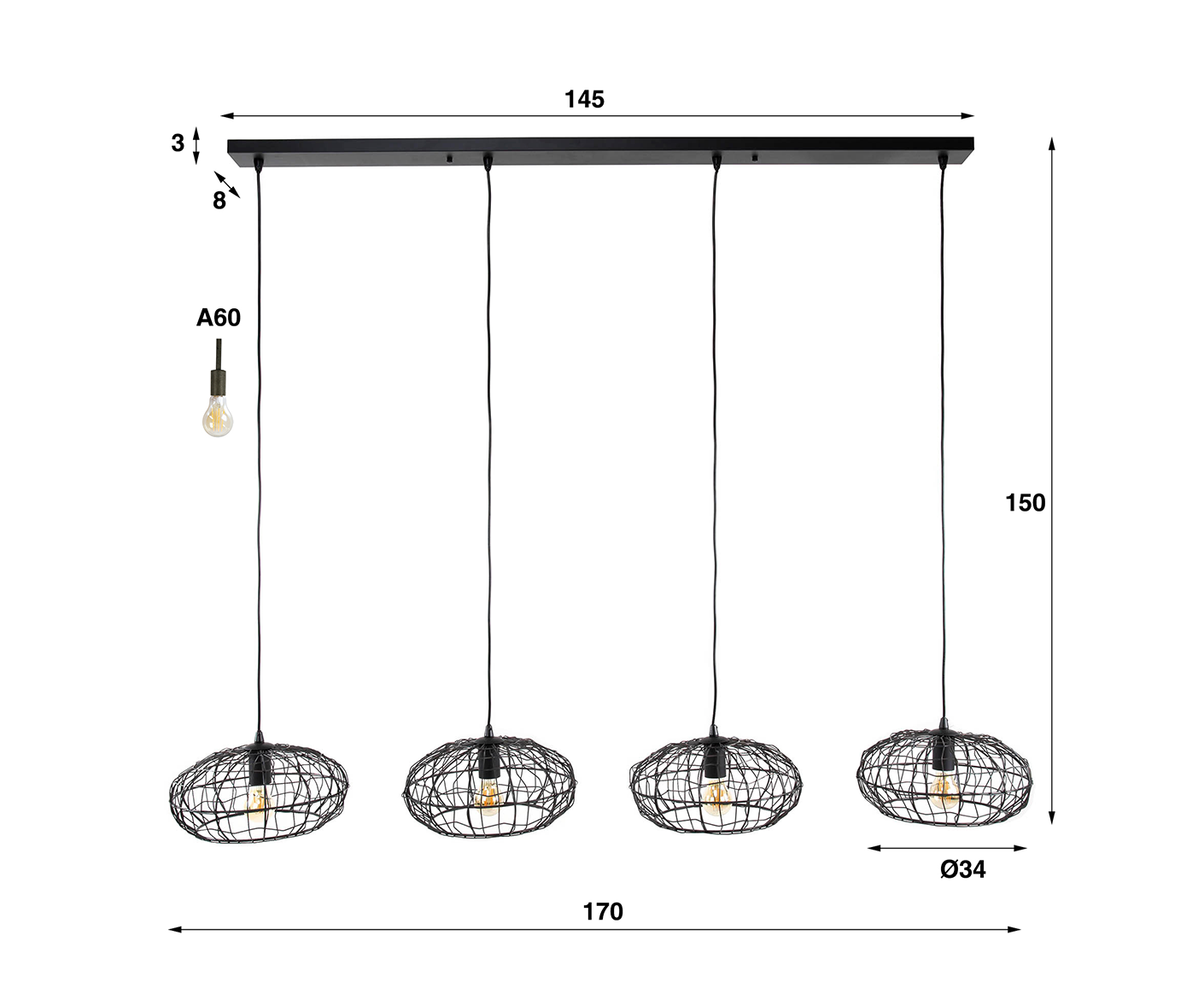 Hängelampe 4L Connect XL / Schwarz-Braun