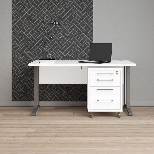 Prima Schreibtisch mit Rollcontainer 150x80cm Weiß
