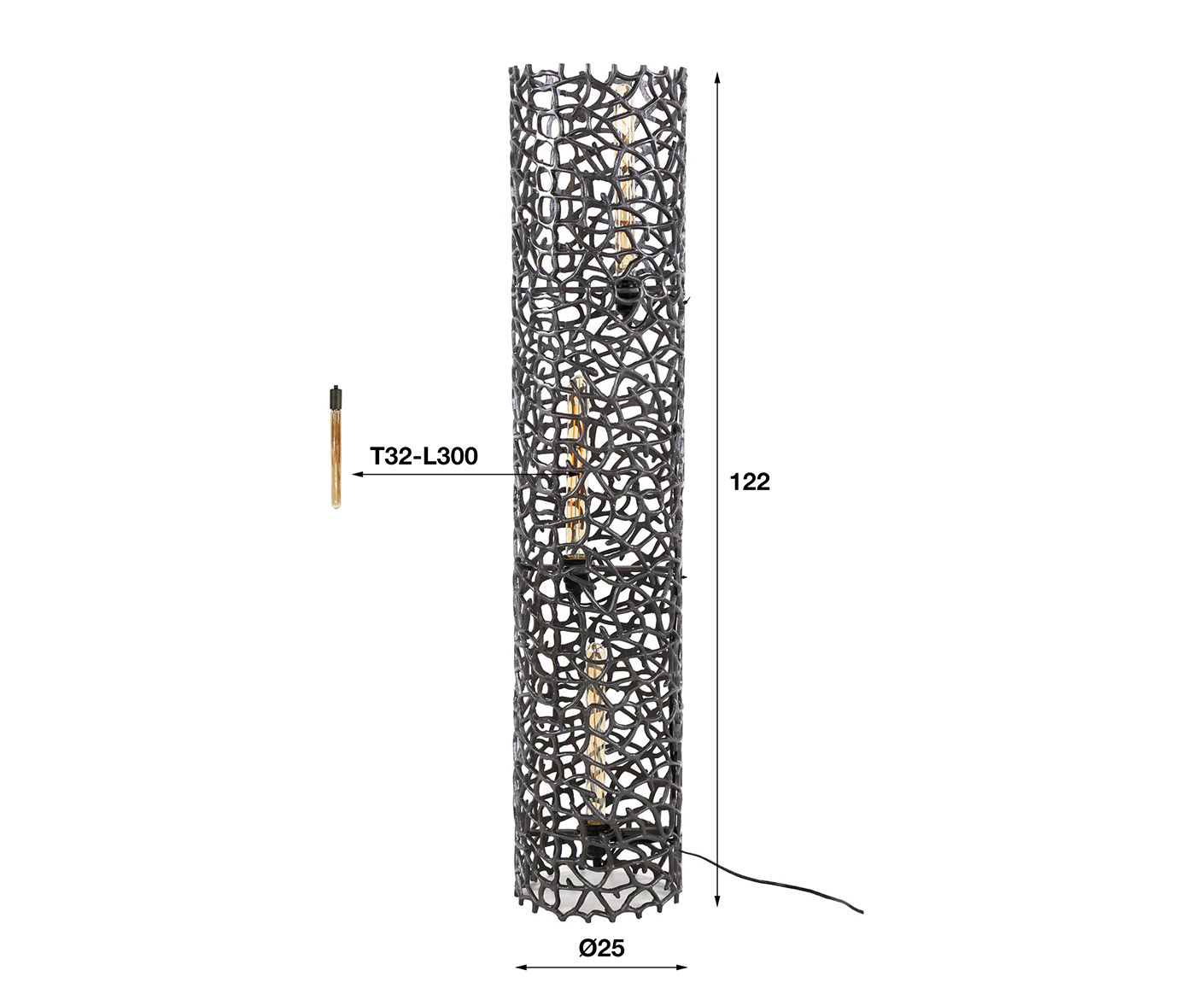 Stehlampe 25 cm Weaver Zylinder XL / Schwarz Nickel