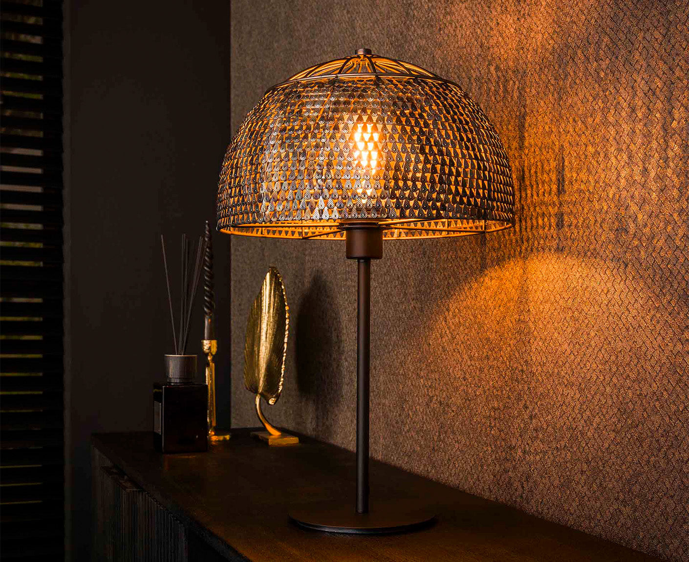 Tischlampe 35 cm Armor Open / Schwarz-Braun