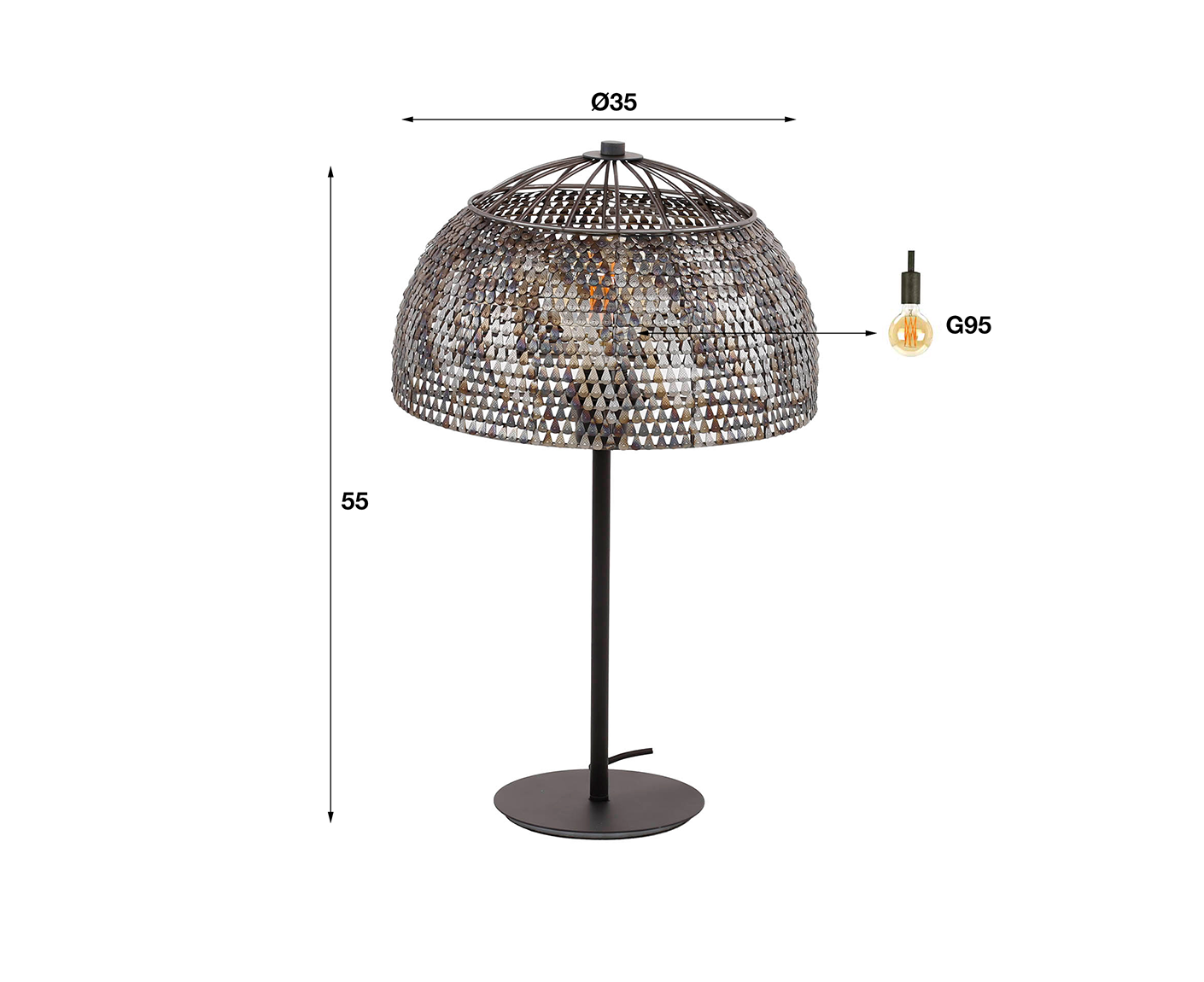 Tischlampe 35 cm Armor Open / Schwarz-Braun