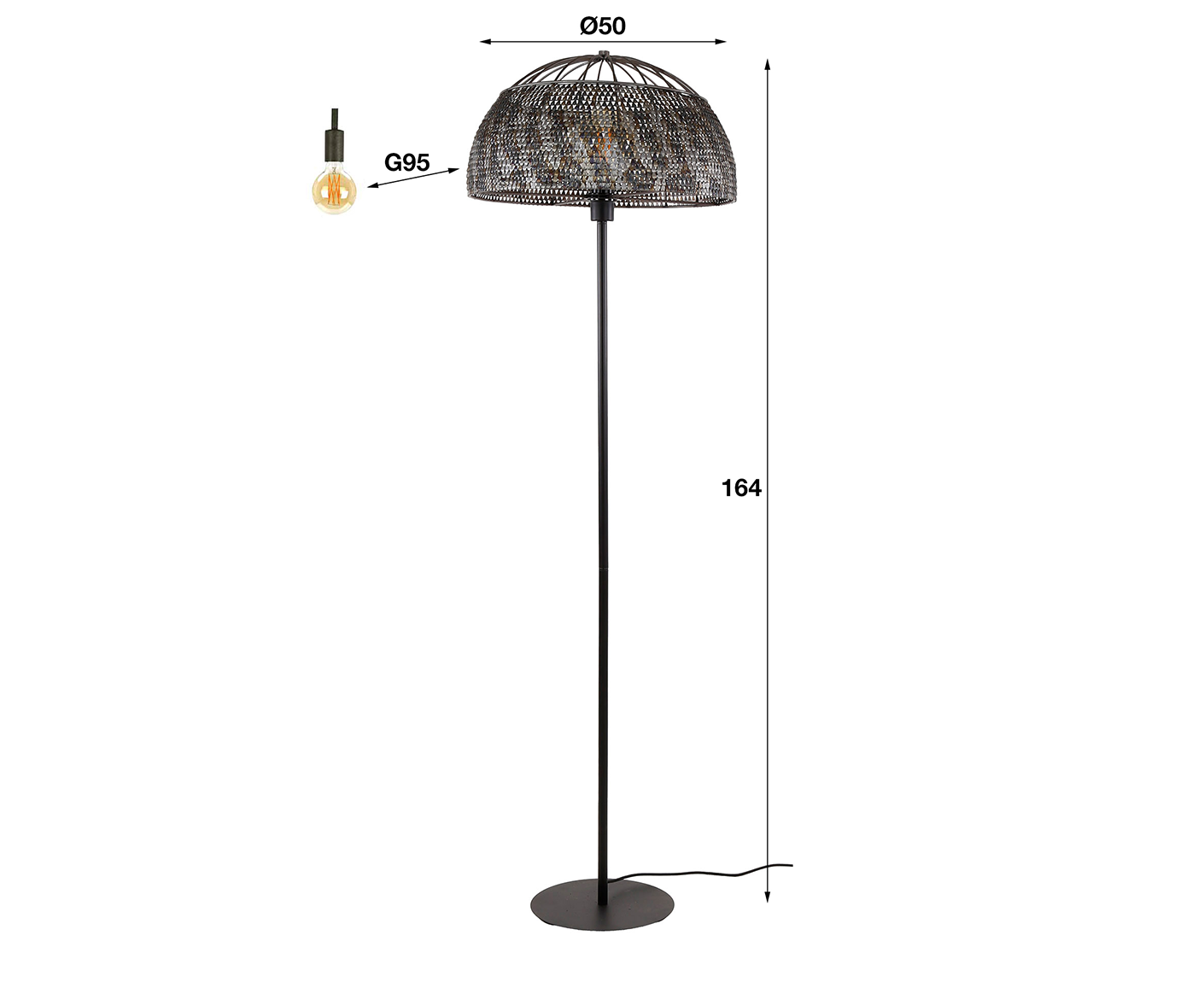 Stehlampe 50 cm Armor Open / Schwarz-Braun