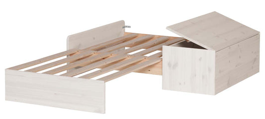 Sofabett mit Bettkasten, Weiss lasiert, verstellbar auf 192x77cm Bett