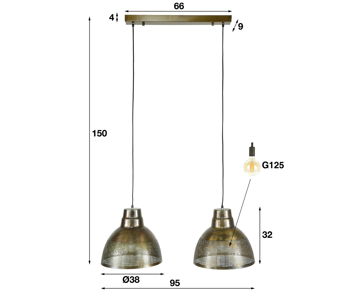 Hängelampe 2er 38 cm Ø Screen / Antik Bronze