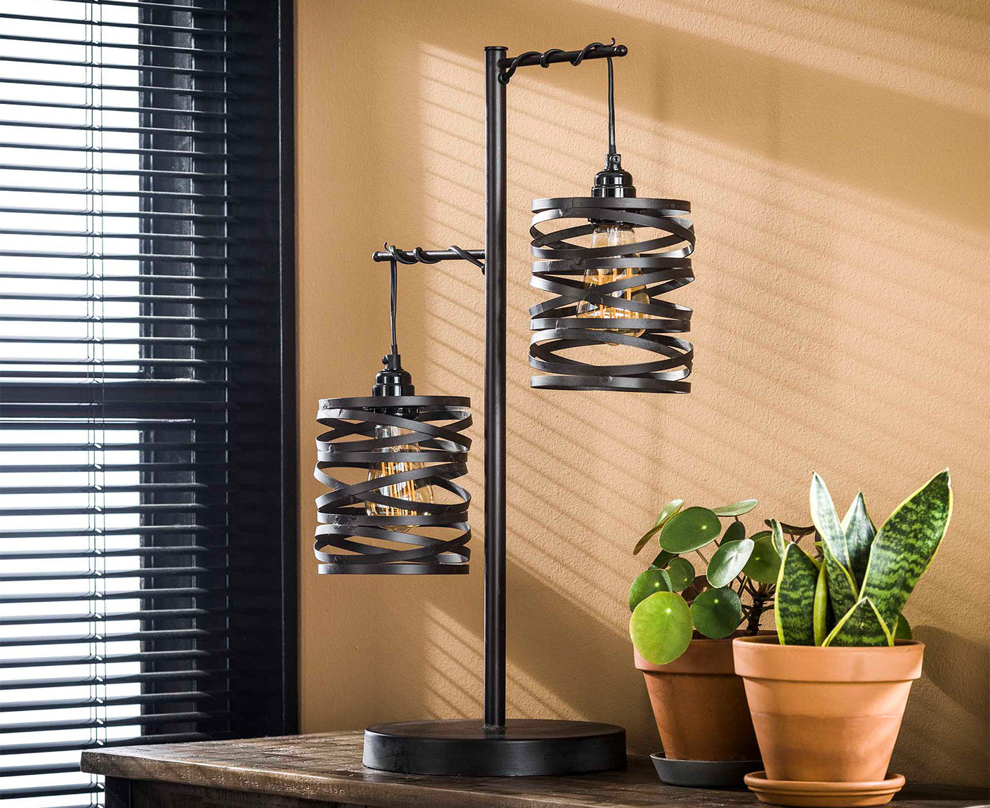 Tischleuchte 2L Spindel Slate Grey