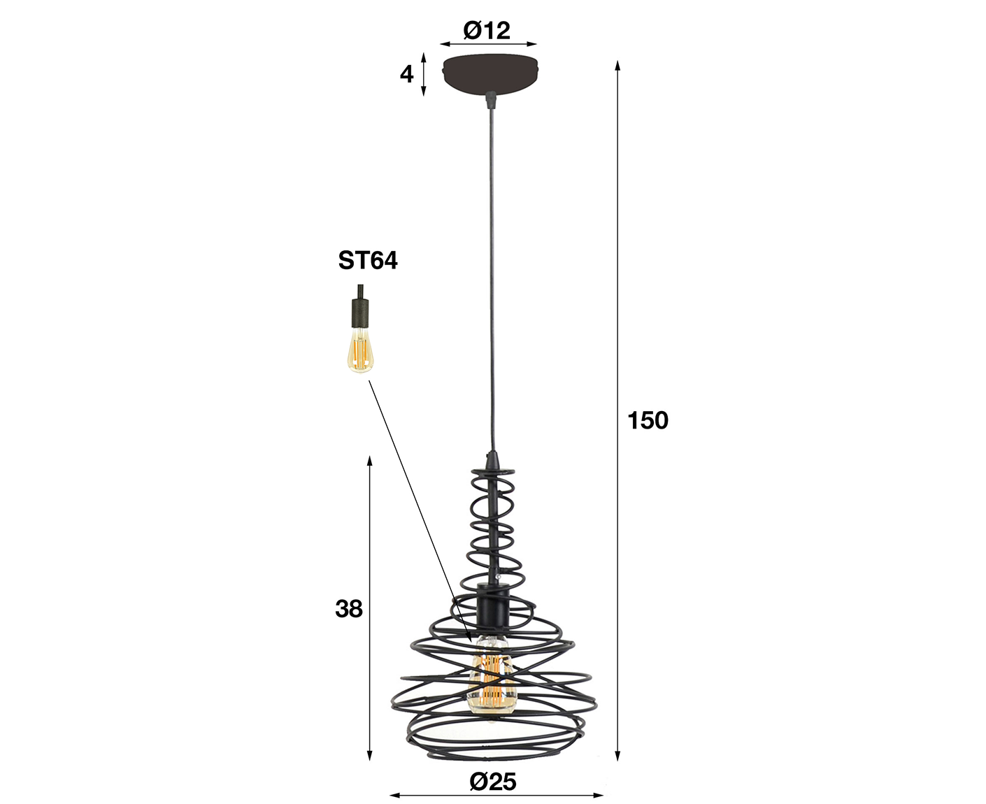 Hängelampe 25 cm Kegel drehbar Schwarz