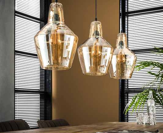 Hängelampe 3L Braunglaskegel / Altsilber / Alt Silber Finish
