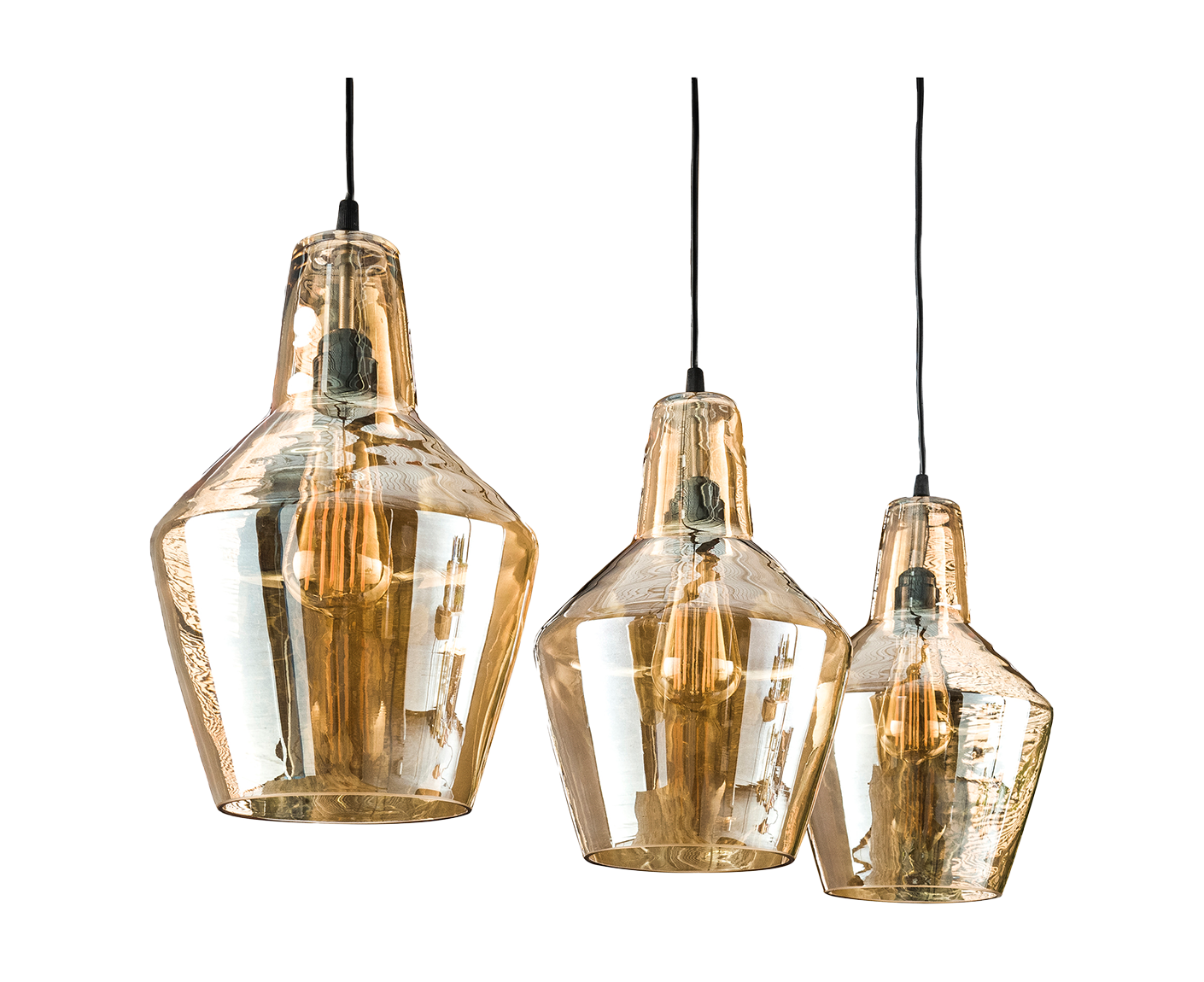 Hängelampe 3L Braunglaskegel / Altsilber / Alt Silber Finish