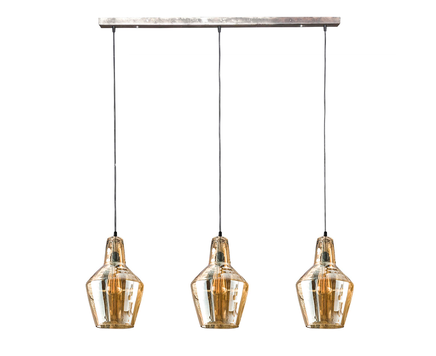 Hängelampe 3L Braunglaskegel / Altsilber / Alt Silber Finish