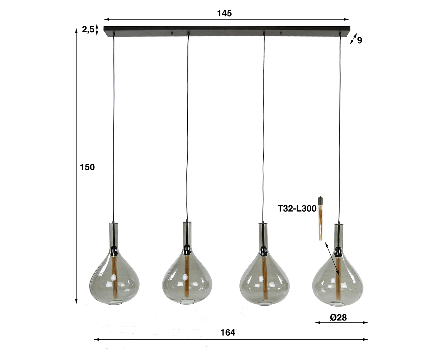 Hängelampe 4L Drop Glass / Artic Schwarz