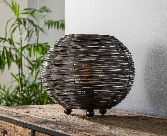 Tischlampe 30 cm rund Web / Schwarz Nickel