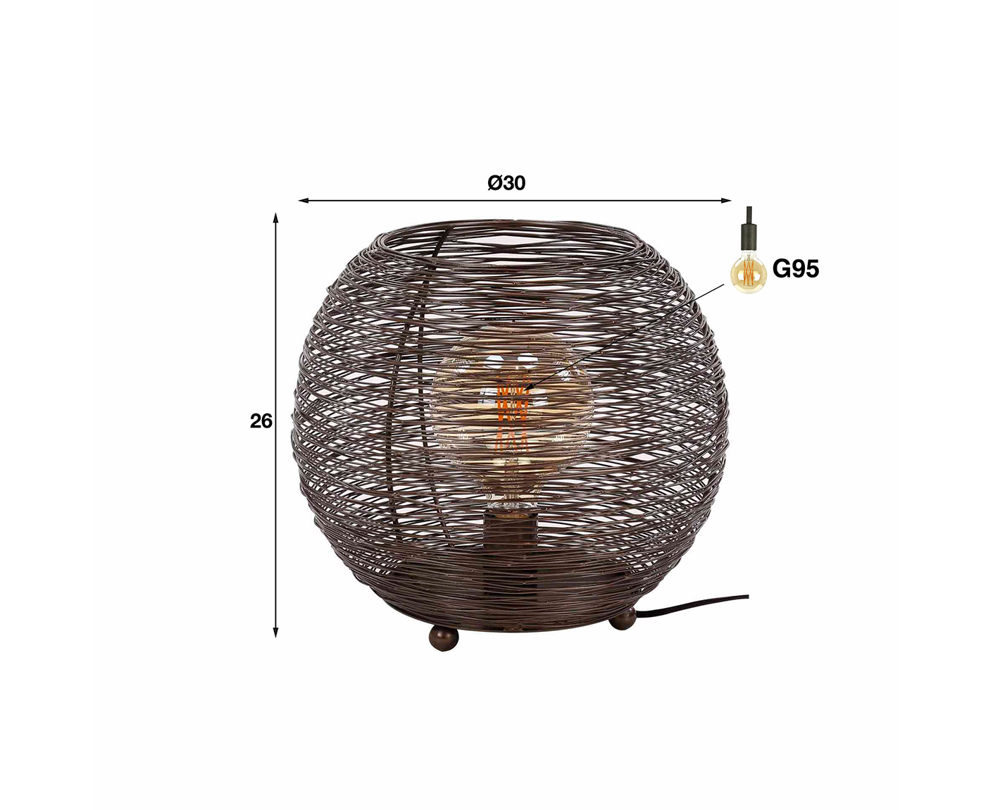 Tischlampe 30 cm rund Web / Schwarz Nickel