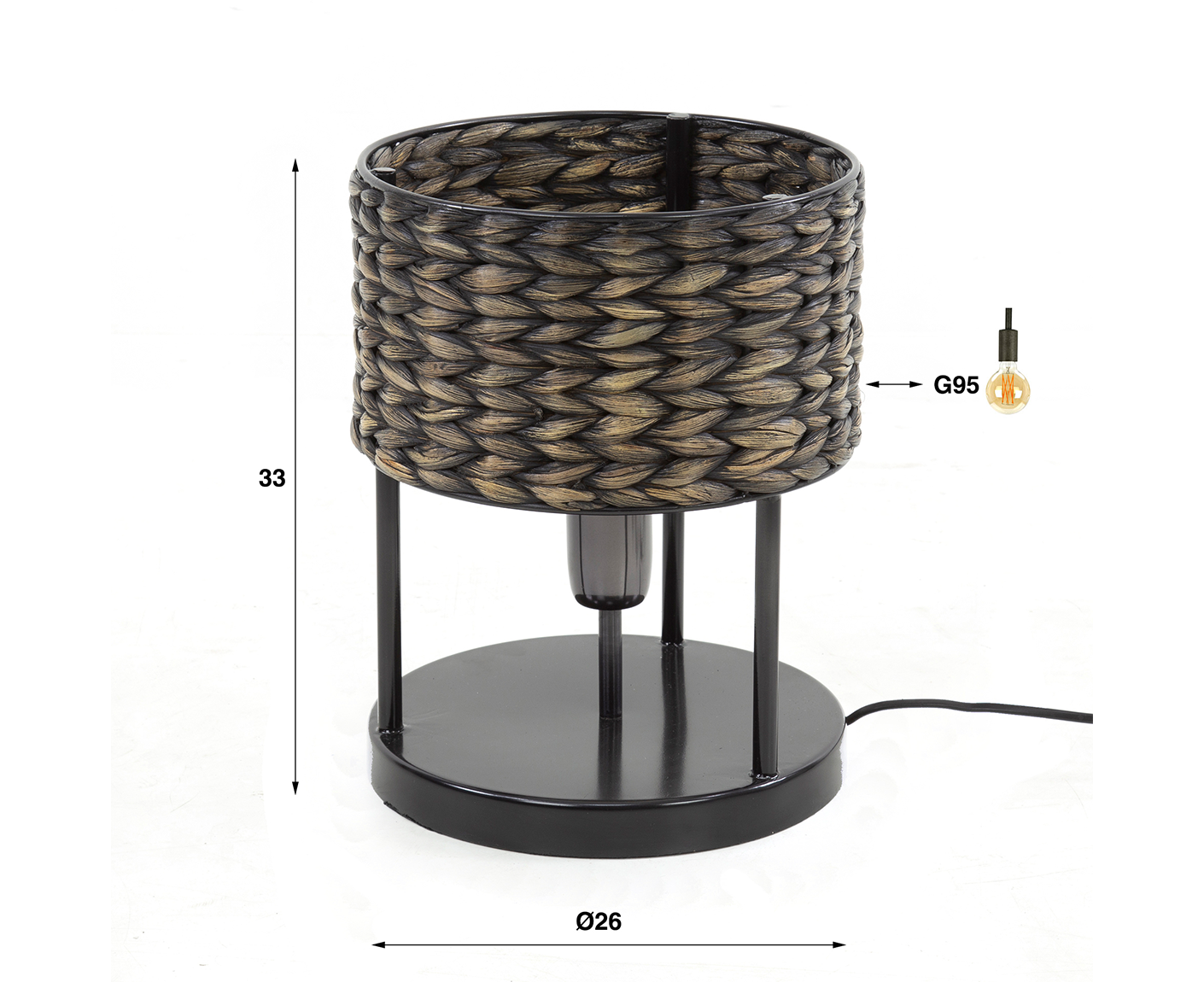 Tischlampe 1L Tower Wasserhyazinthe / Schwarz Nickel