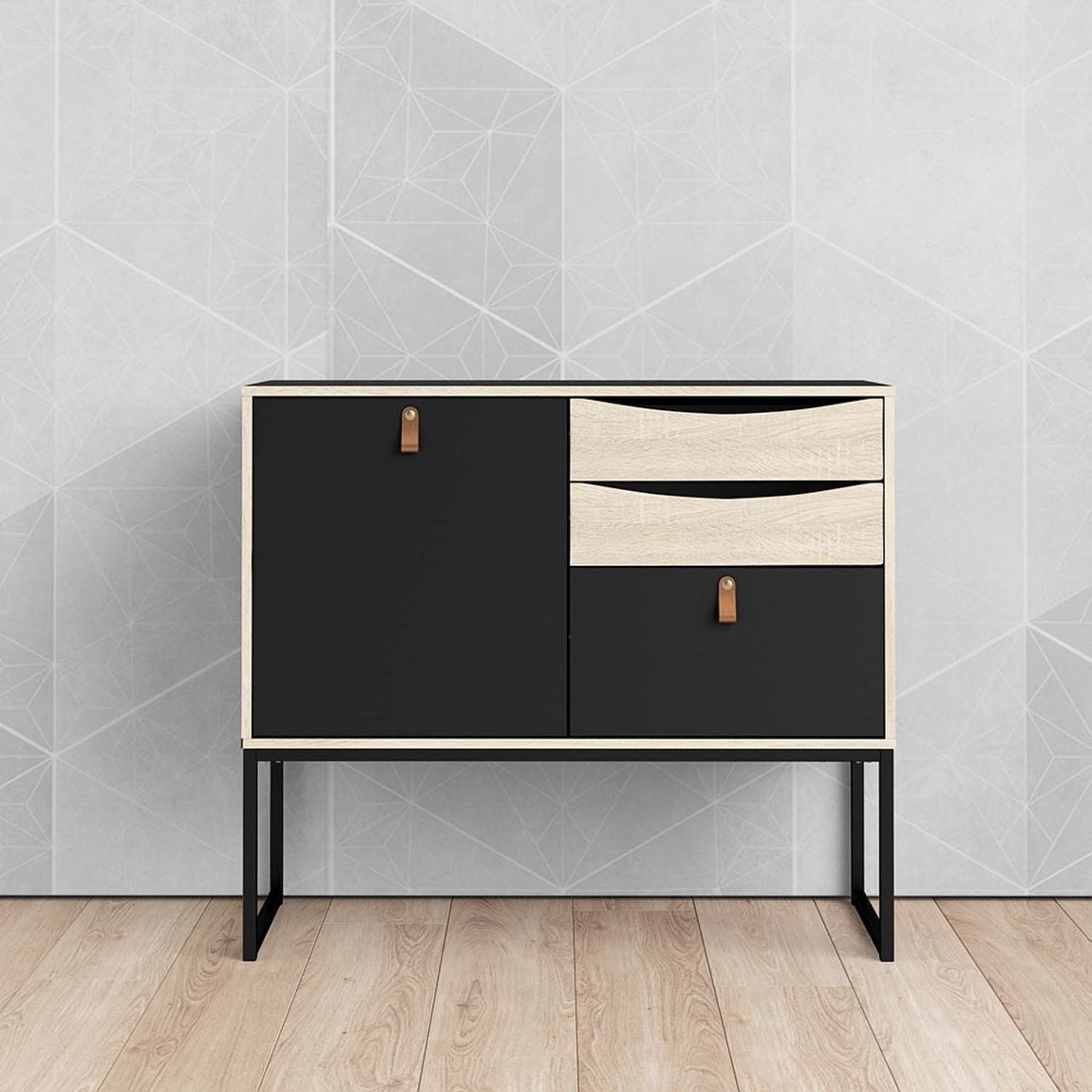 Stubbe Sideboard Schwarz matt / Eiche Struktur