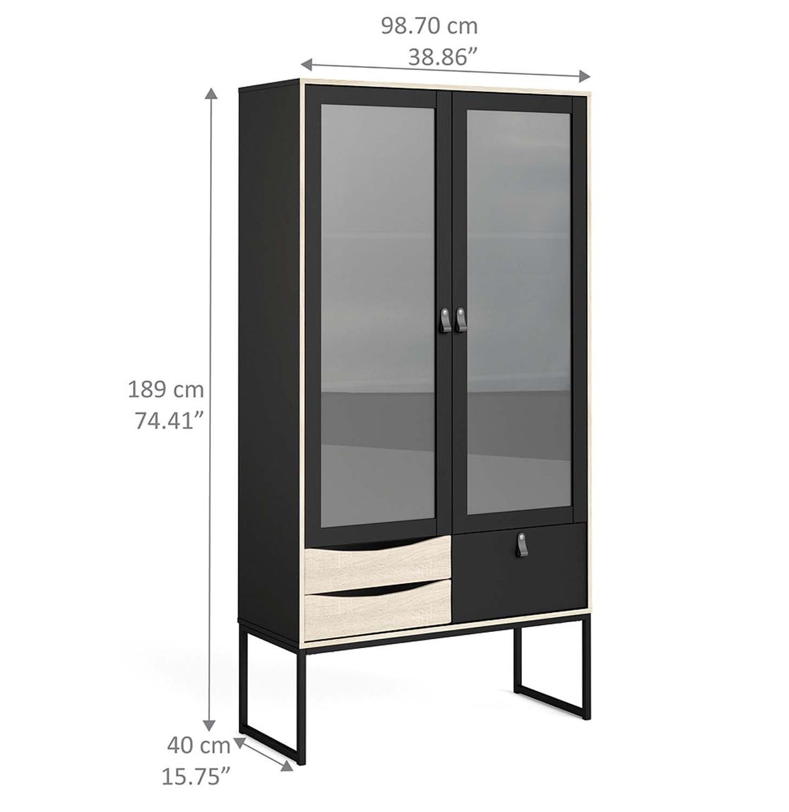 Stubbe Vitrine Schwarz matt / Eiche Struktur