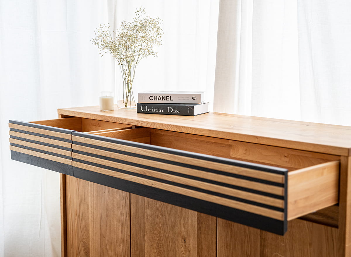 Ravello Sideboard Montiert Massivholz Eiche, Schwarz