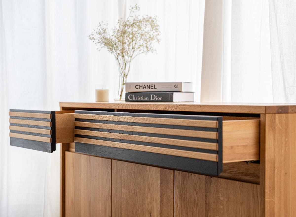 Ravello Sideboard Montiert Massivholz Eiche, Schwarz