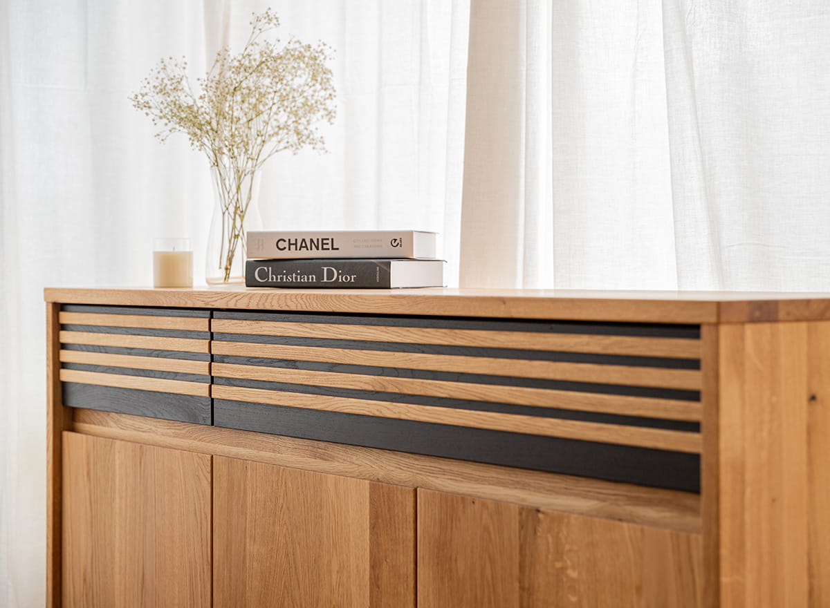 Ravello Sideboard Montiert Massivholz Eiche, Schwarz