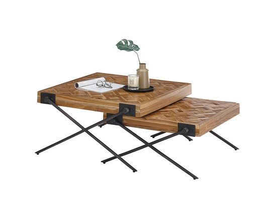 Akoni Couchtisch 2er Set recycelten Teak gemustert