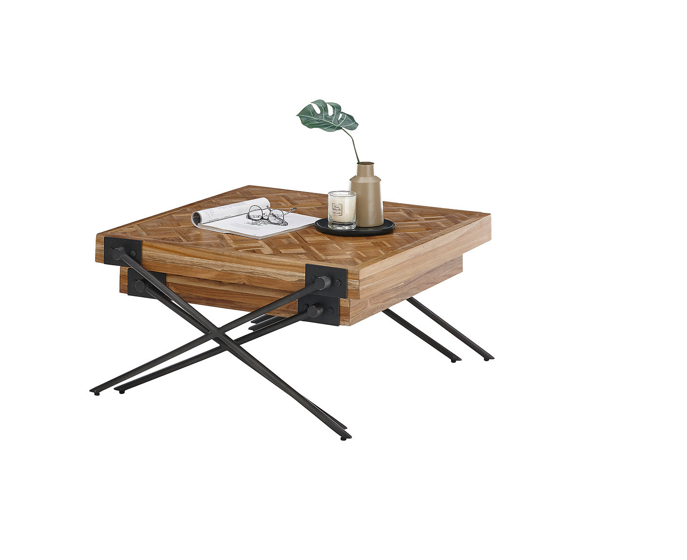 Akoni Couchtisch 2er Set recycelten Teak gemustert