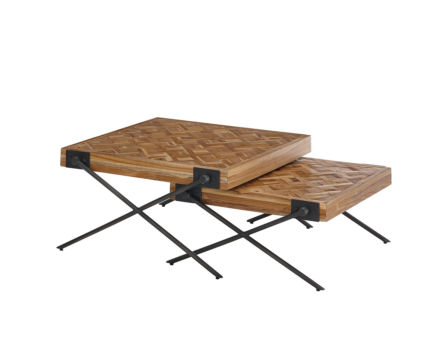 Akoni Couchtisch 2er Set recycelten Teak gemustert