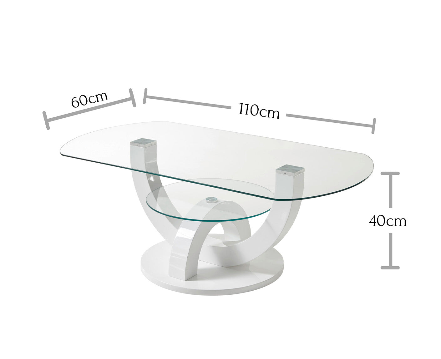 Boston Couchtisch 110x60 cm Glas Weiß Hochglanz