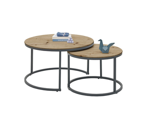 Gino 2 Couchtisch 2er Set 80x45 cm PVC-Holzoptik