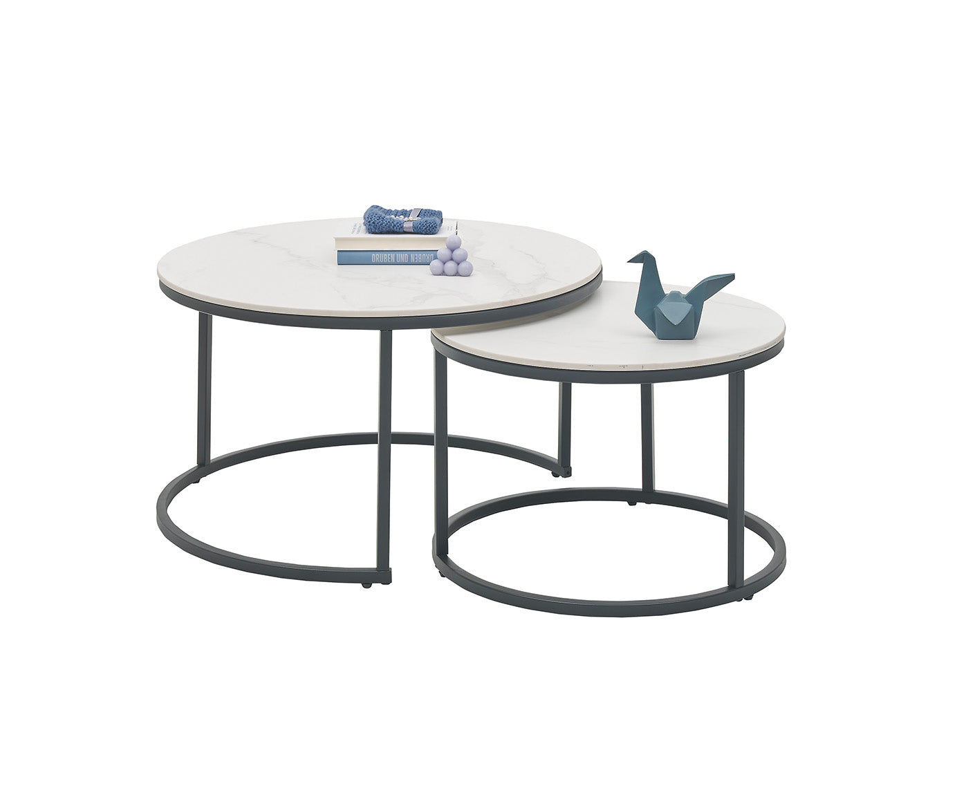 Gino Couchtisch 2er Set 80x42 cm Keramik Weiß marmoriert