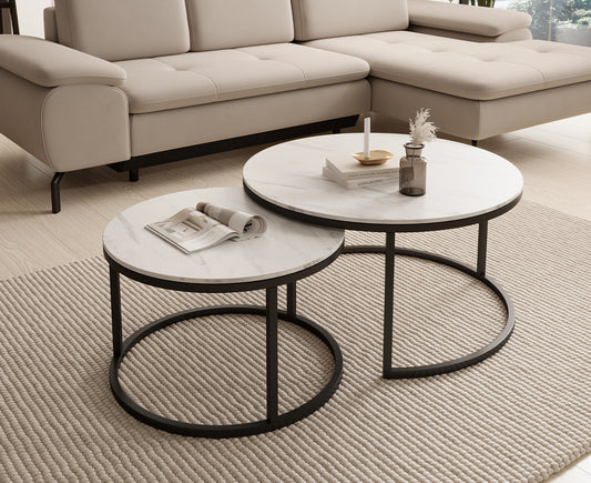 Gino Couchtisch 2er Set 80x42 cm Keramik Weiß marmoriert