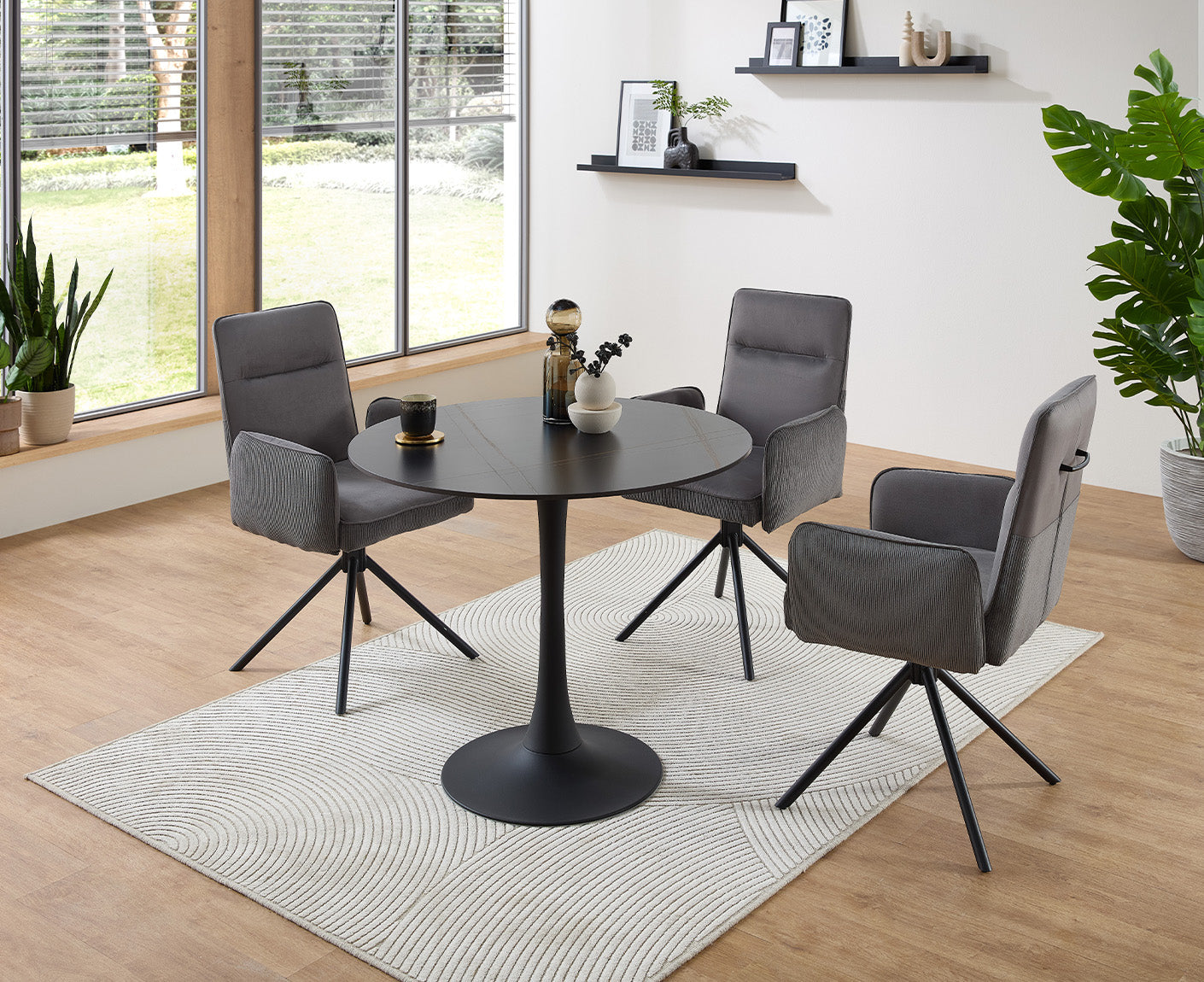 Solea Armlehnenstuhl 2er-Set drehbar Samt / Cord Grau