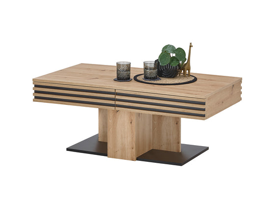 Luara Couchtisch 110x60 cm Lamellenmuster Artisan Eiche Dekor / Schwarz
